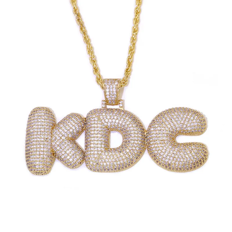 Nome do costume Letters Colares do Para Mens Hip Hop Cubic Zircon Colar de Ouro Prata cadeia de jóias