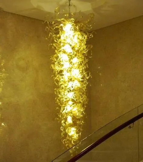 Lámparas Candelabros de cadena larga Escalera Decoración para el hogar Fuente de luz LED Lámpara de estilo americano de cristal de Murano soplado a mano