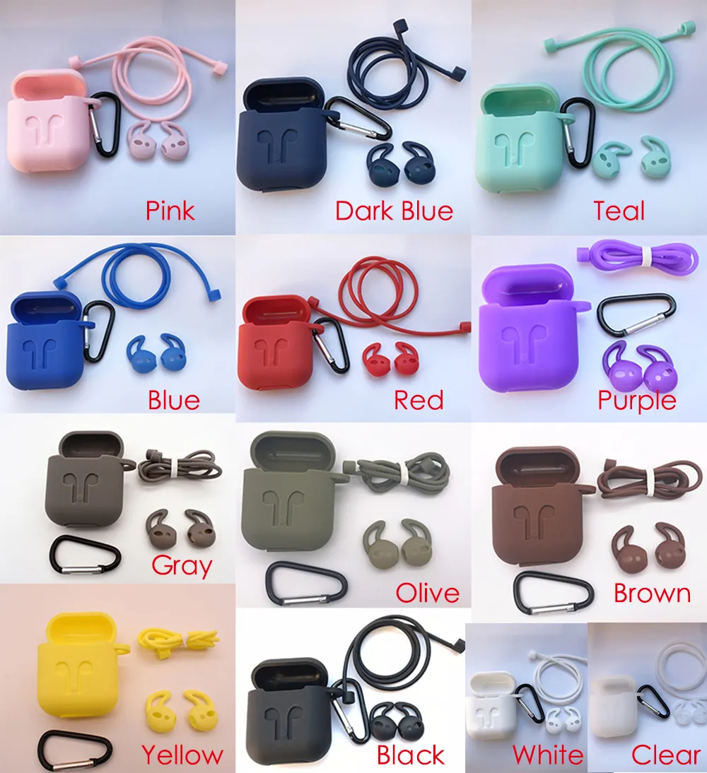 13 Färger 3in1 Non-Slip Silikon Tjockad Skydd Earphones Pouch Skyddande hud Anti-Lost Wire Eartips Wireless Earphone Väska till AirPod