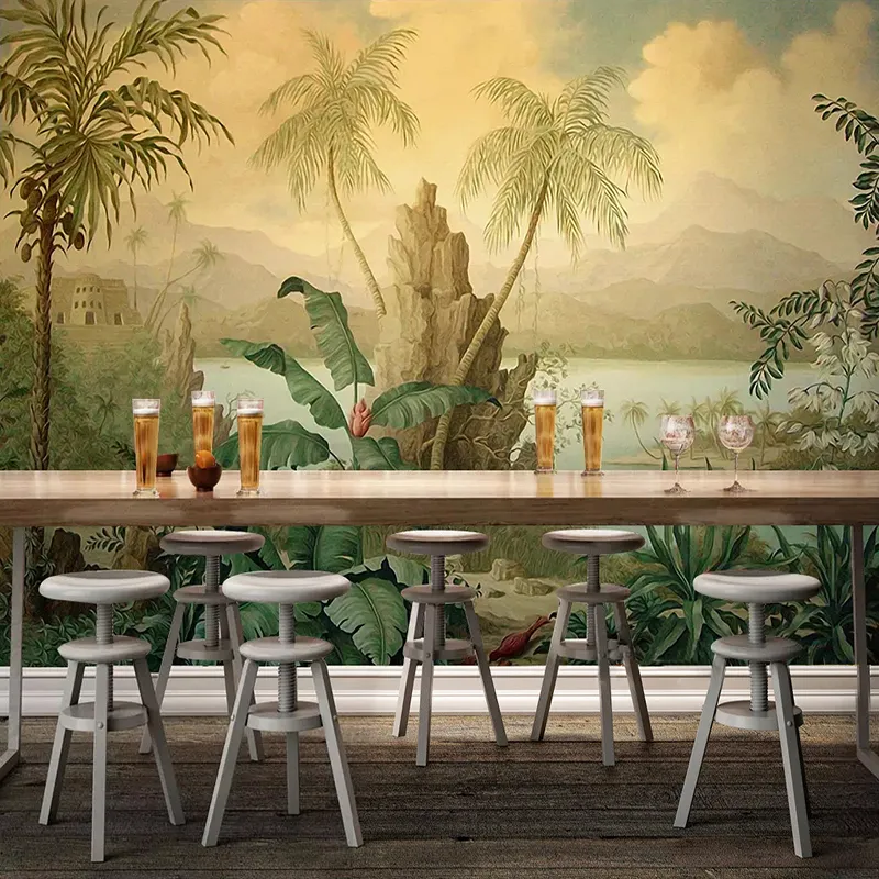 Personalizado 3D papel de parede arte parede europeia estilo retro paisagem a óleo pintura tropical floresta de banana coqueiro árvore papel de parede