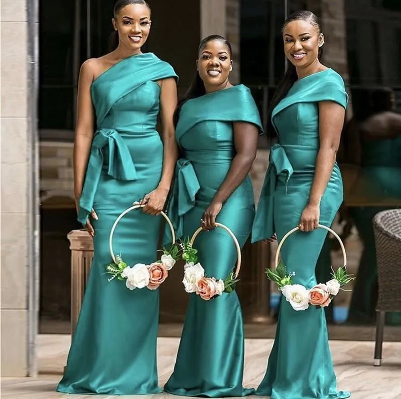 Spring 2020 Teal Bridesmaid Dresses Strapless Mermaid Sweep Train African Wedding Guest Dresses with Matching Shawl