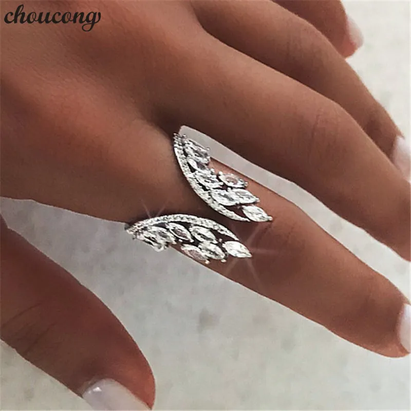 choucong Anello femminile con ali d'angelo Anello in argento sterling 925 con diamanti per fidanzamento con fedi nuziali per regalo di gioielli da dito da donna
