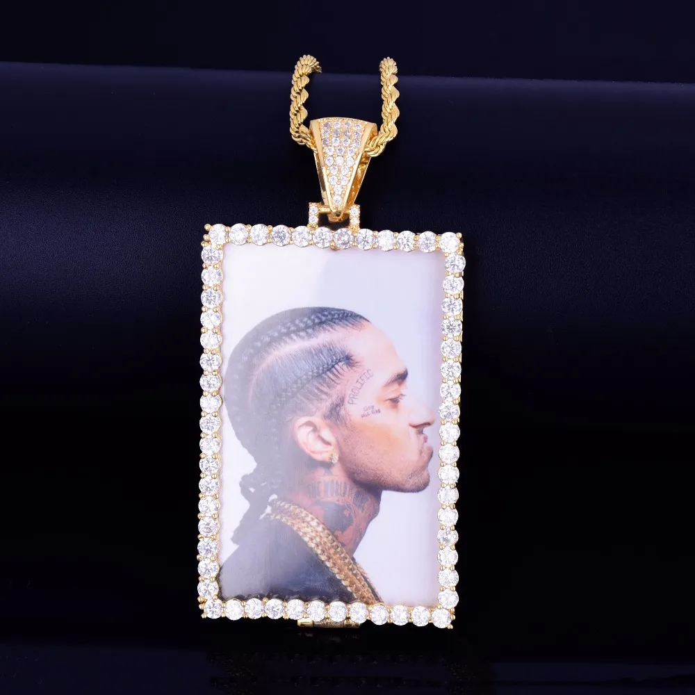 Nouveau collier de médaillons de squar photo sur mesure avec chaîne de corde en or couleur cubique zircon bijoux hip hop masculin