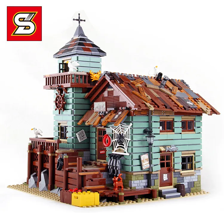 Fisherman s hut 16050 with S brand 1147 and Lego city street view building assembled enlightenment building blocks