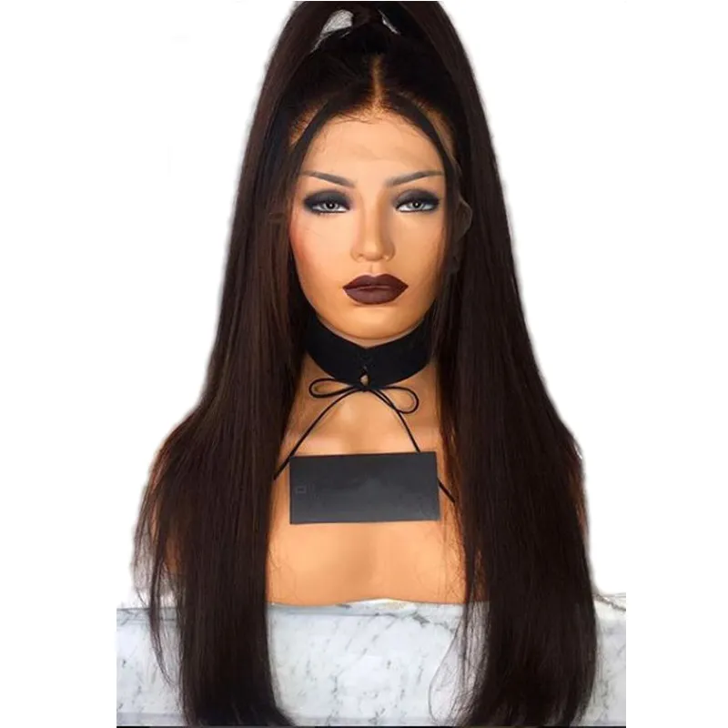 Perruques Full Lace Wig synthétiques lisses et soyeuses, brunes naturelles, avec cheveux de bébé, résistantes à la chaleur, sans colle, pour femmes noires