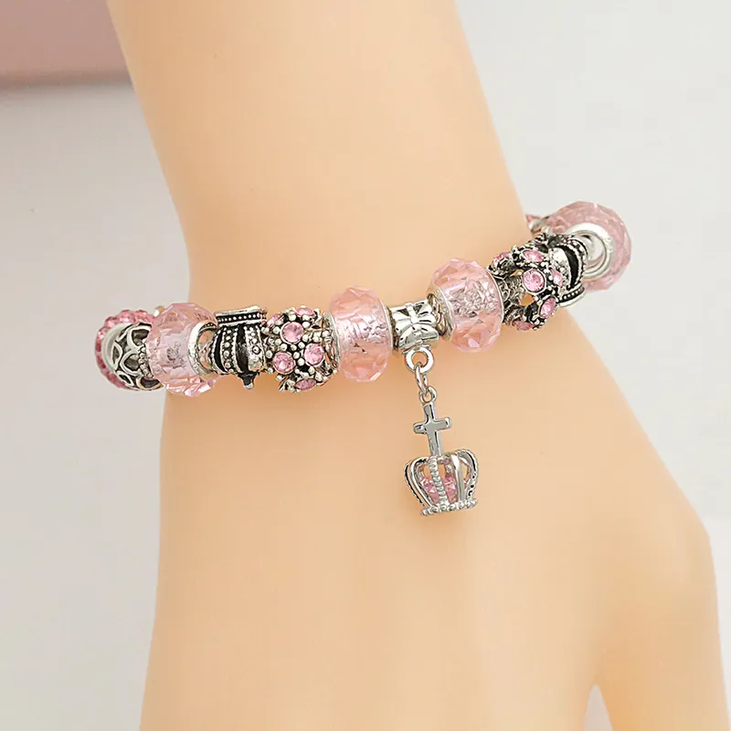 Wholesale- charm bead Crown crystal silver plated bracelet Suitable for Pandora style DIY beads bracelet jewelry