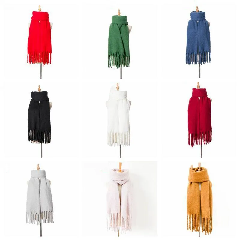 Vinter tjock sjal ljuddämpare halsduk ring halsdukar solida tassel filtar halsduk överdimensionerade fransed wraps vanlig neckerchief pashmina azyq6857