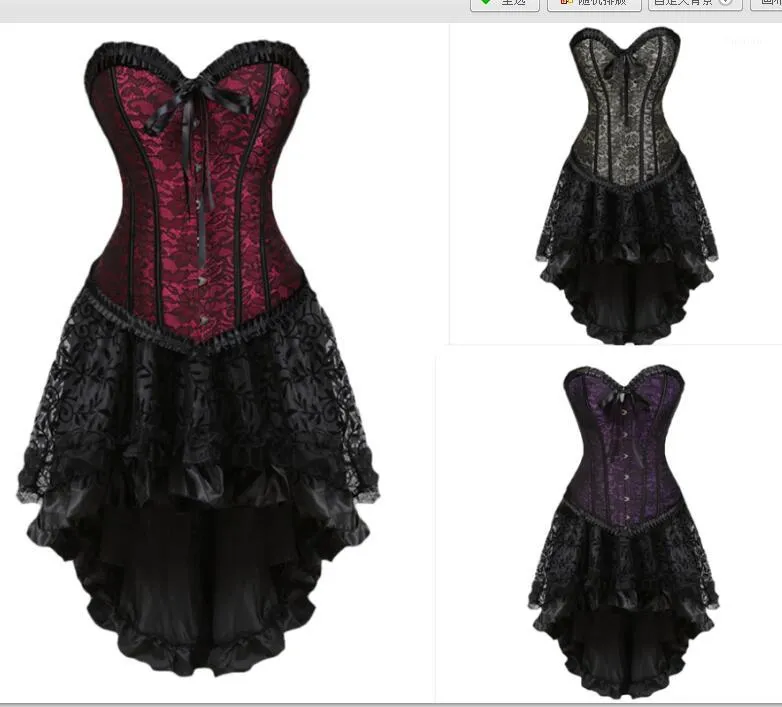 Burlesque Gorset i Spódnica Zestaw Koronki Gorset Dress Gothic Suknie Gorsety i Bustiers Party Plus Size Vintage Drop Shipping1