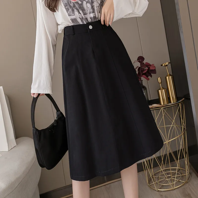 Skirts Korean Fashion Womens Elegant Office Lady High Waist A Line