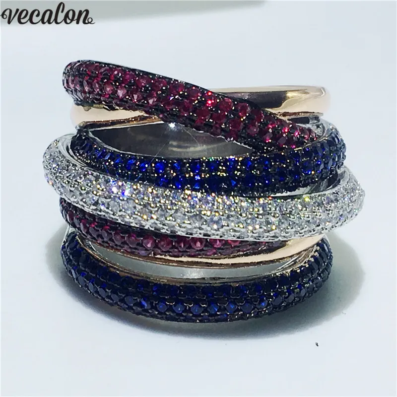 Vecalon Fashion Big поперек обещание кольцо Micro Pave 5A CZ Заявление о партии Свадебные кольца для женщин Бримальные ювелирные изделия