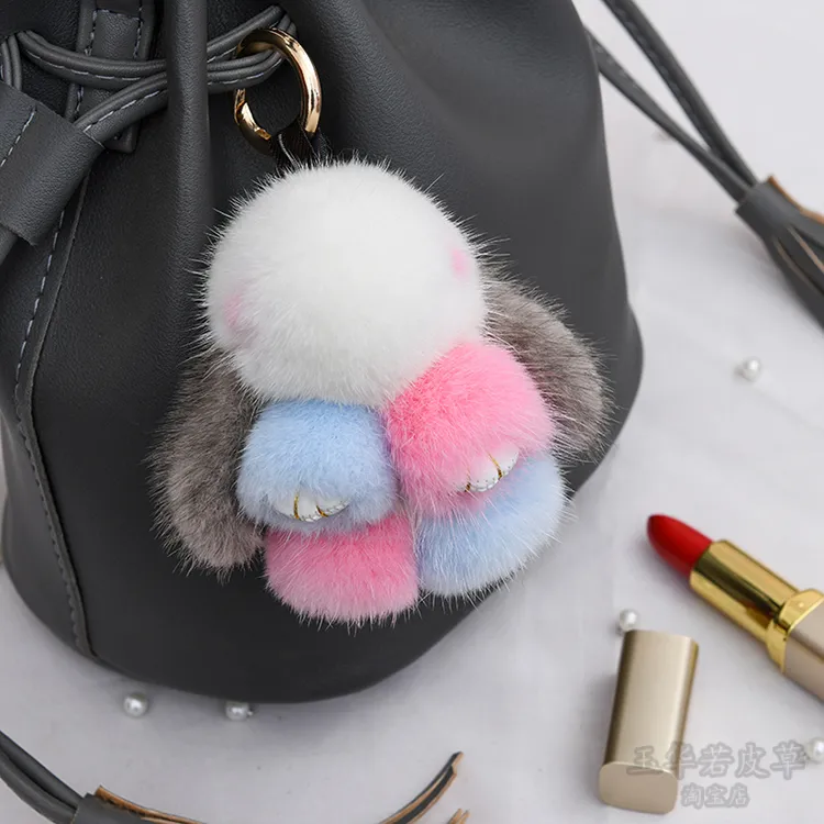 8 cm echt bont konijn konijntje pop speelgoed tas bedel sleutelhanger sleutelhanger accessoires telefoon portemonnee handtas