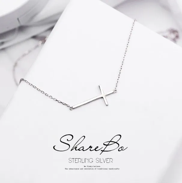 Ny ankomst 925 Sterling Silver Cross Necklaces Pendant Hot Sale Ren Silver Smycken För Kvinnor