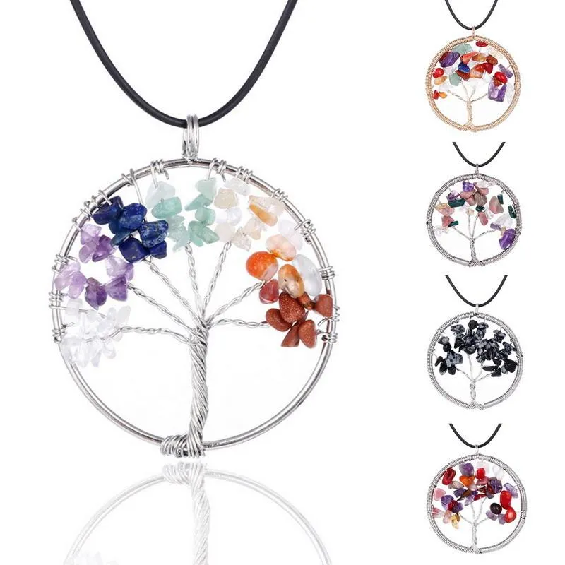 7 Chakra Tree Of Life collane Rainbow Natural Stone Quartz druzy Wisdom Tree ciondolo Corda nera Catene per gioielli da donna