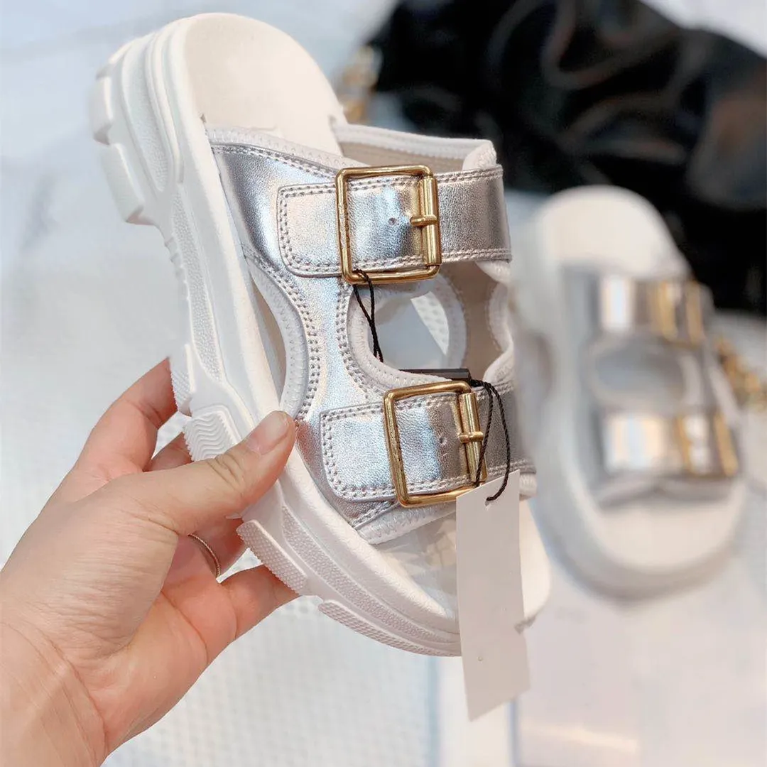 origin package silver gold metal leather slides white cowskin real leather platform designer sandals luxury women designer shoestradingbear