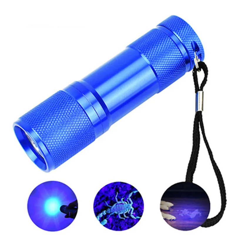 Mini Portable UV Blacklight 365nm Uv Flashlight With 9 LEDs, Aluminium