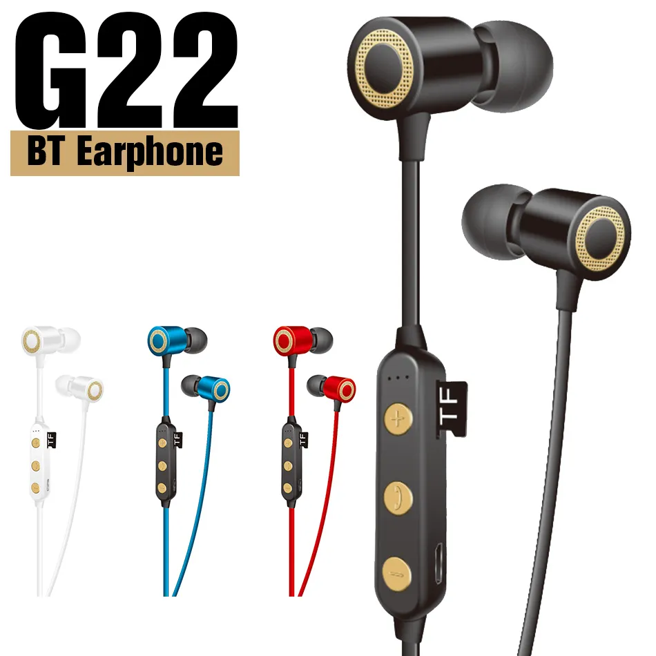 G22 Wired Bluetooth 5.0 Earphones Bass Headset Stereo Sound Neckband Headphones Support TF card With Volume Control for Sport Outdoor in Box