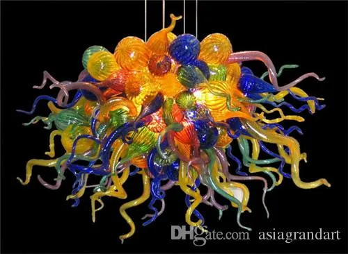 Multi Color Blown Glass Chandelier Light Modern Art Deco Glass Pendant Lamps Moroccan Hanging LED Light Source Chandelier for Hotel Decor