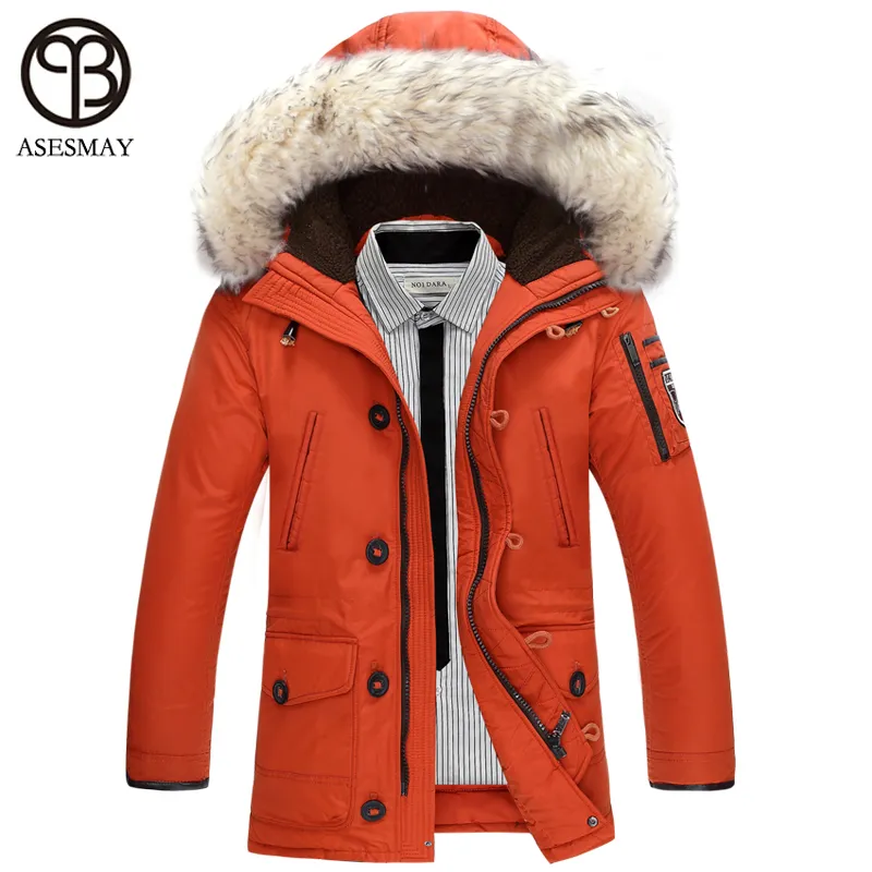 ASESMAYブランドの服冬のメンズジャケット暖かい厚いコートメンズスノーカジュアルパーカーパーカービッグリアルファーカラーマンジャケット