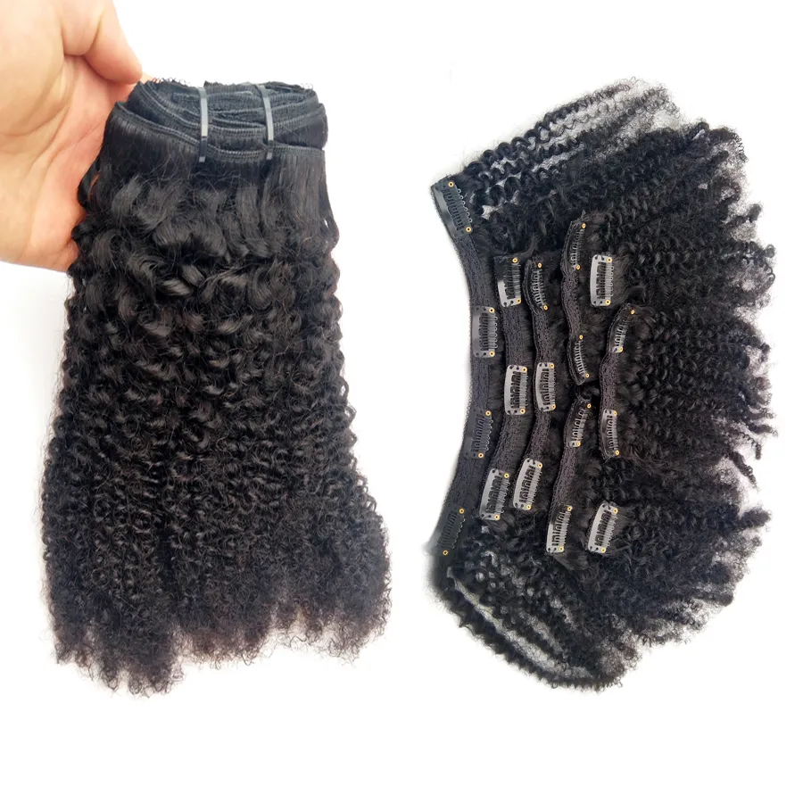 4B 4C Afro Kinky Curly Clip in Echthaarverlängerungen Naturschwarz Ganzkopf Brasilianisches Remy Haar Clip Ins Kostenloser Versand