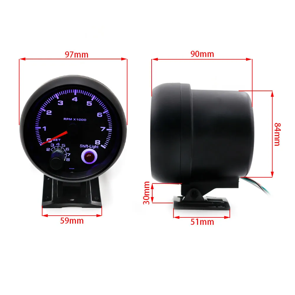 Tachometer 3 3 4 Black Color 0 8000 Rpm Gauge With Inter Shift