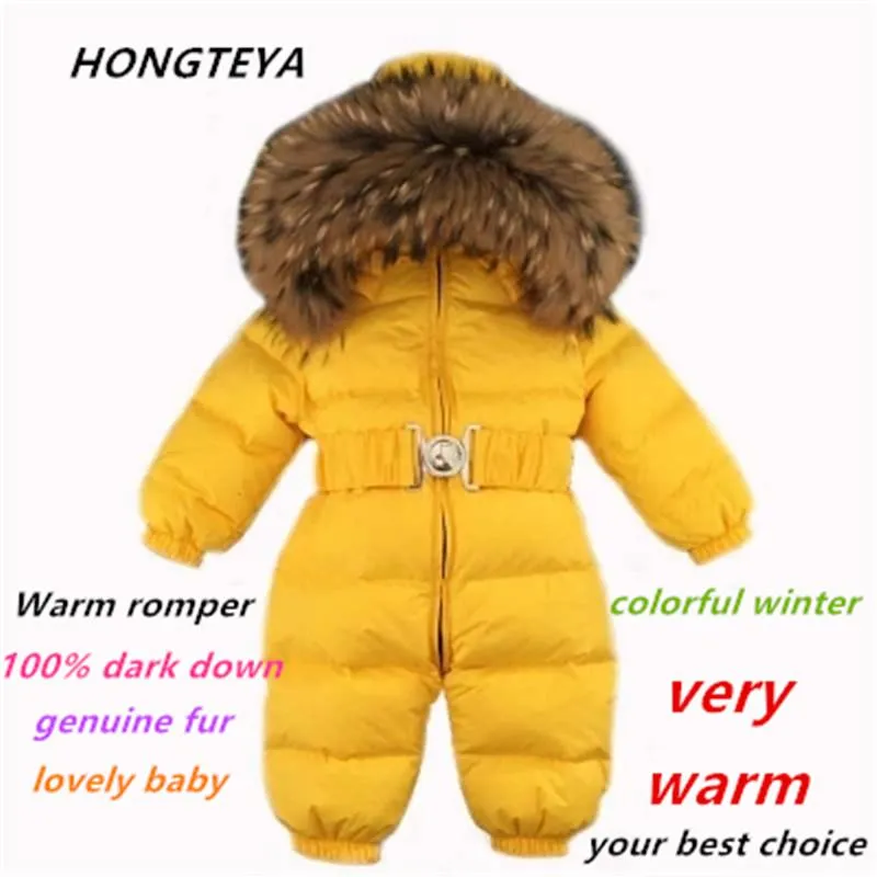 Combinaisons bébé Garçons Filles Combinaison d'hiver Bébé Barboteuses Canard Bas Combinaison Real col de fourrure Enfants Vêtements Enfants Snowsuit