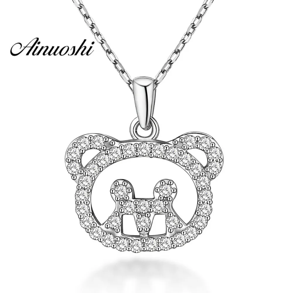 AINUOSHI Luxury 925 Sterling Silver Pendant Necklace for Women Animal Little Bear Long Chain Necklace Wedding Silver Jewelry Y200107