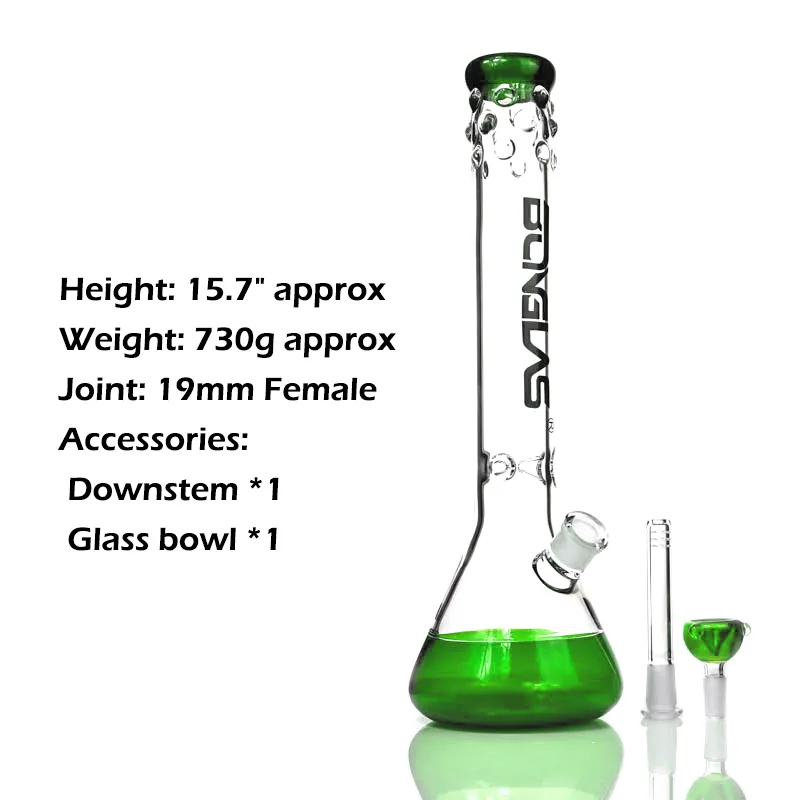 Narguilé Beaker bangs avec tube droit grâce est perlé autour de l'embout cool look conduite d'eau bleu / vert accessoires pour fumeurs de 14 mm