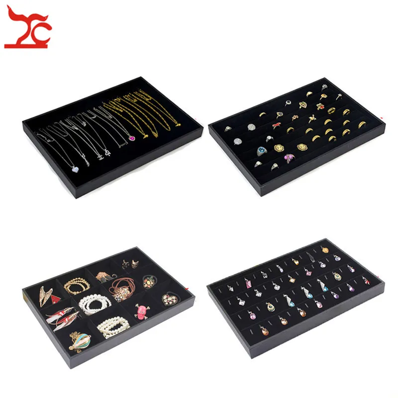 Black Velvet Stackable Jewelry Display Trays Necklace Ring Earring Holder Showcase Pendant Watch Storage Jewelry Boxes309o