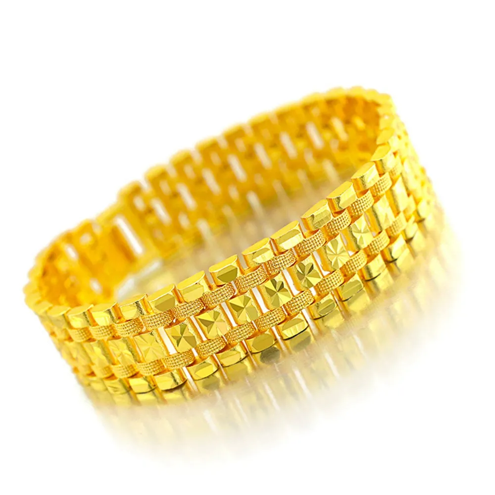 16mm largo cadeia de pulso sólido 18k ouro amarelo enchido clássico mulheres bracelete unisex jóias presente