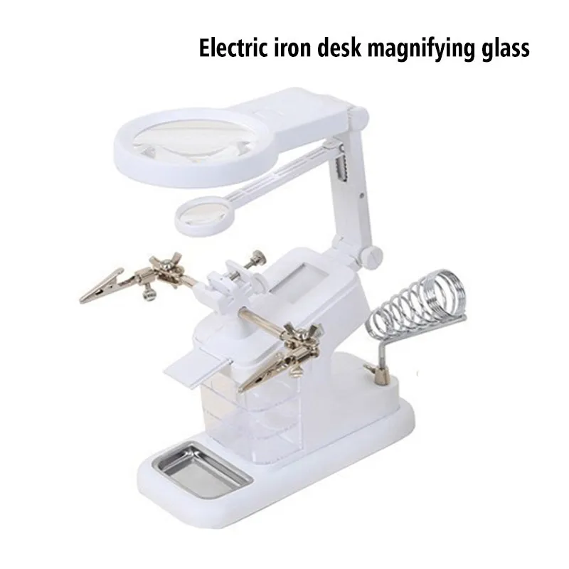 Freeshipping LED elétrica Magnifier Multi-Function Titular da máquina de solda Ferro Tabela Lupa elétrica Ferro de soldadura Tool Set