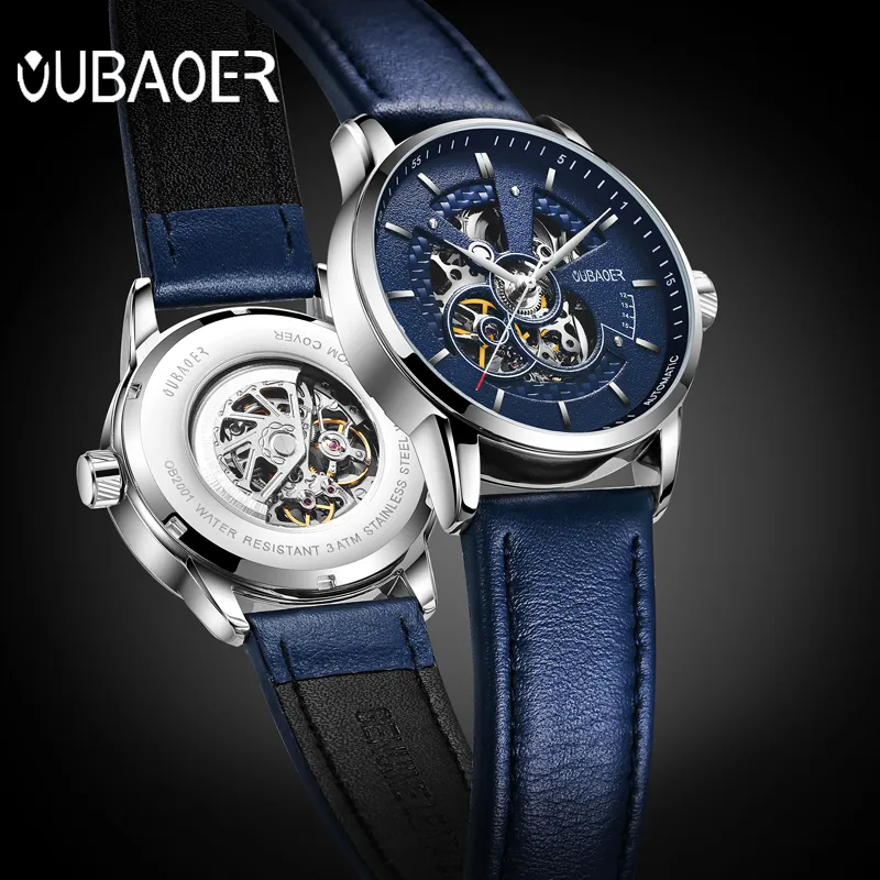 Oubaoer Original Men Horloges Merk Automatische Mechanische Horloge Hollow Skeleton Sport Business Military Clock Relojes Masculino Y19062004