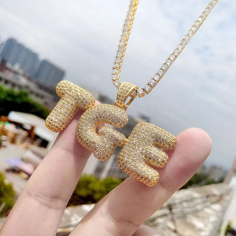 A-Z Nome personalizzato Bolla Lettere Collane Moda uomo Gioielli Hip Hop Iced Out Collana con ciondolo lettera iniziale in argento dorato