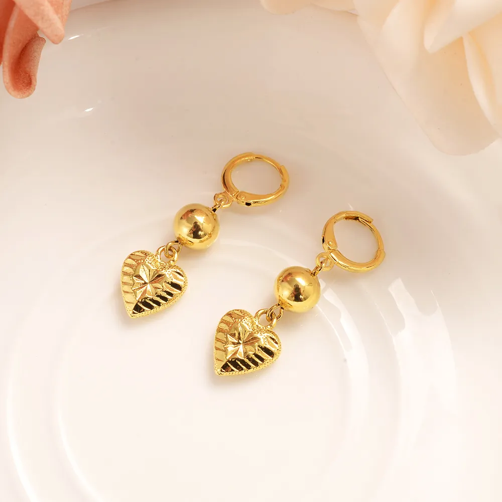 Heart Jewelry sets Classical Necklaces Earrings Set Fine THAI BAHT Solid GOLD Filled Wedding Bride s Dowry women girls gif