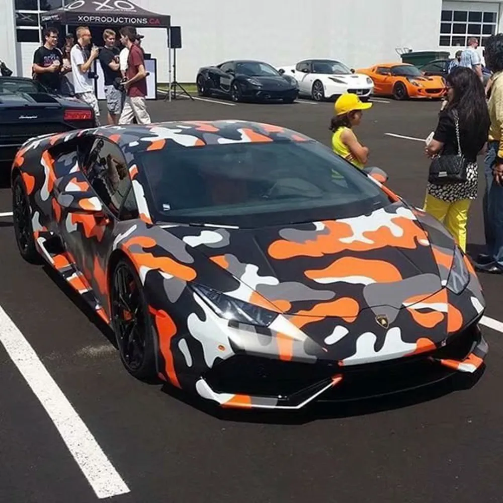 Orange Black Camo Car Wrap Vinyl Film - DIY Air Release Decal For Vehicles & Furniture, 50x100cm