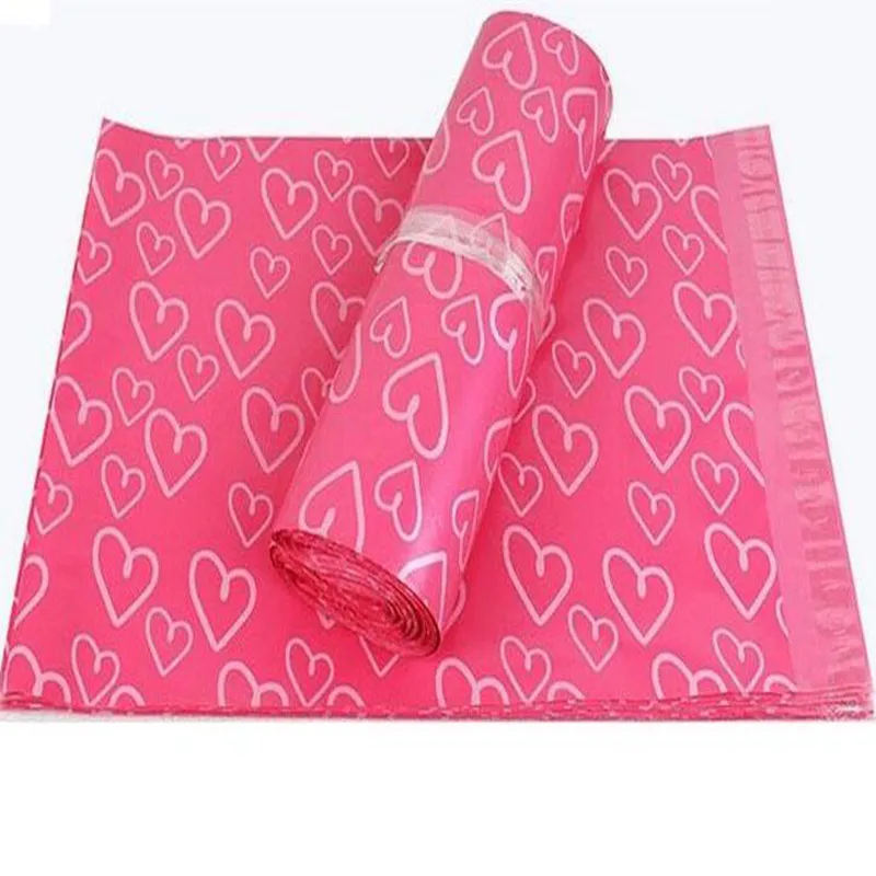 28 * 42cm Pink Heart pattern Plastic Post Bags Poly Mailer Self Sealing Mailer Packaging Processure Courier express bag