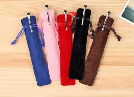 1500 stks fluwelen pen pouch houder enkele potlood tas pen case touw vergrendelen geschenk tas