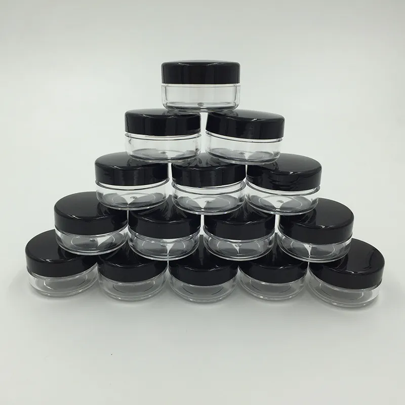 100st 10g tom plastburk med svarta kepsar Små klara kroppskramar för kosmetiska provpottbehållare Pulverförpackningar