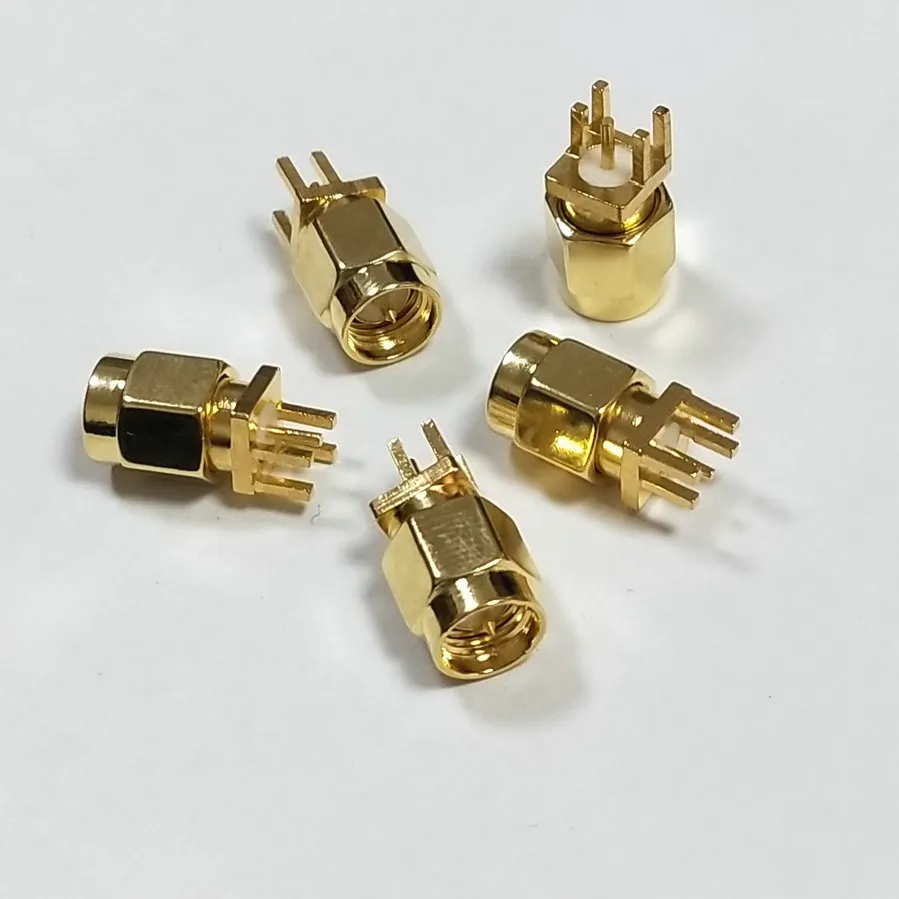 100 sztuk Złoty Mosiądz SMA Męski Plug Lutownia do PCB Clip Edge Mount RF Złącza