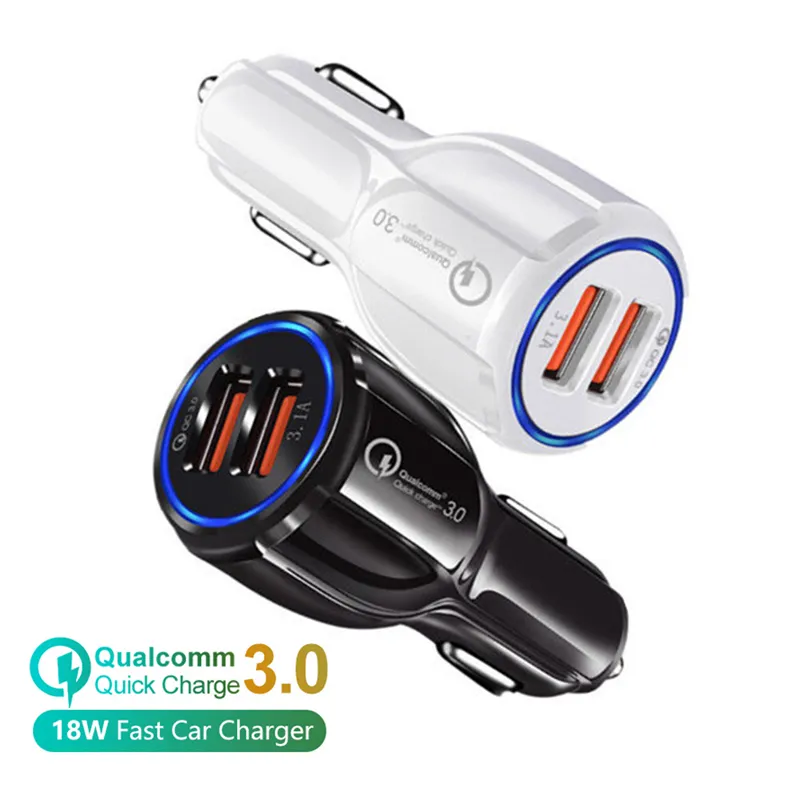 Carregador de carro QC3.0 Dual Charger USB 5V 3.1A 2.4A Adaptador de energia Carregadores de carro para Samsung Note 10 S8 S10 Huawei MP3