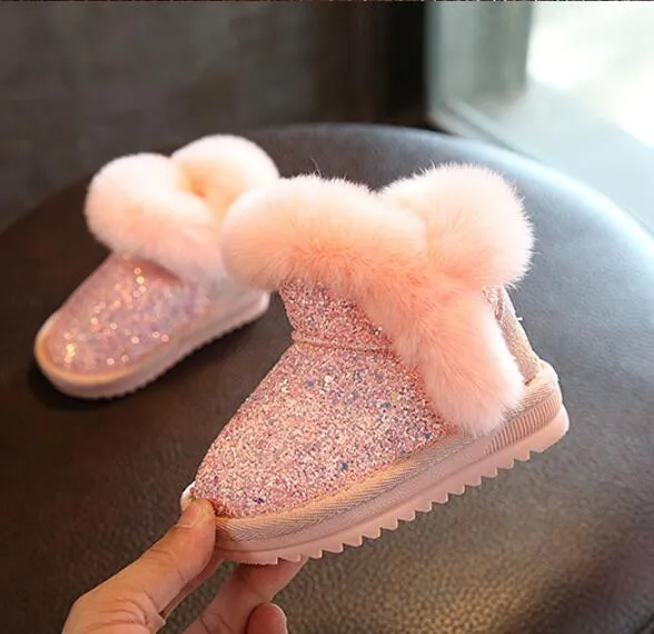 2019 Inverno Kids Fashion Botas de neve grossa sapatos de algodão quentes macios macios de baixo para meninas botas de esqui de inverno para bebê