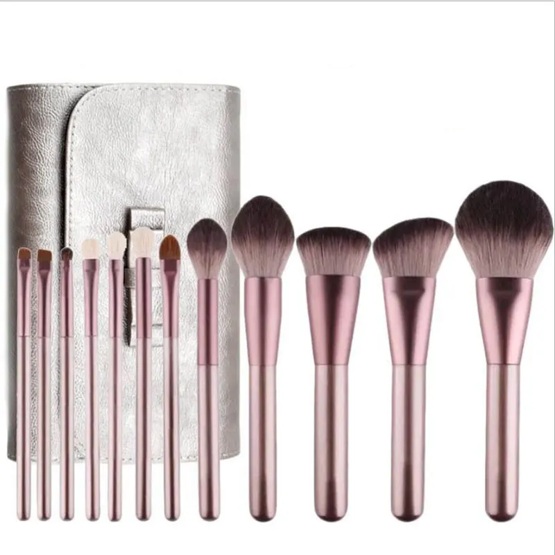 Champagne wool Makeup Brush Set Foundation Blush Eyeshadow Concealer Make Up Wooden Handle Brushes for Powder Lip Eye Cosmetics Tools