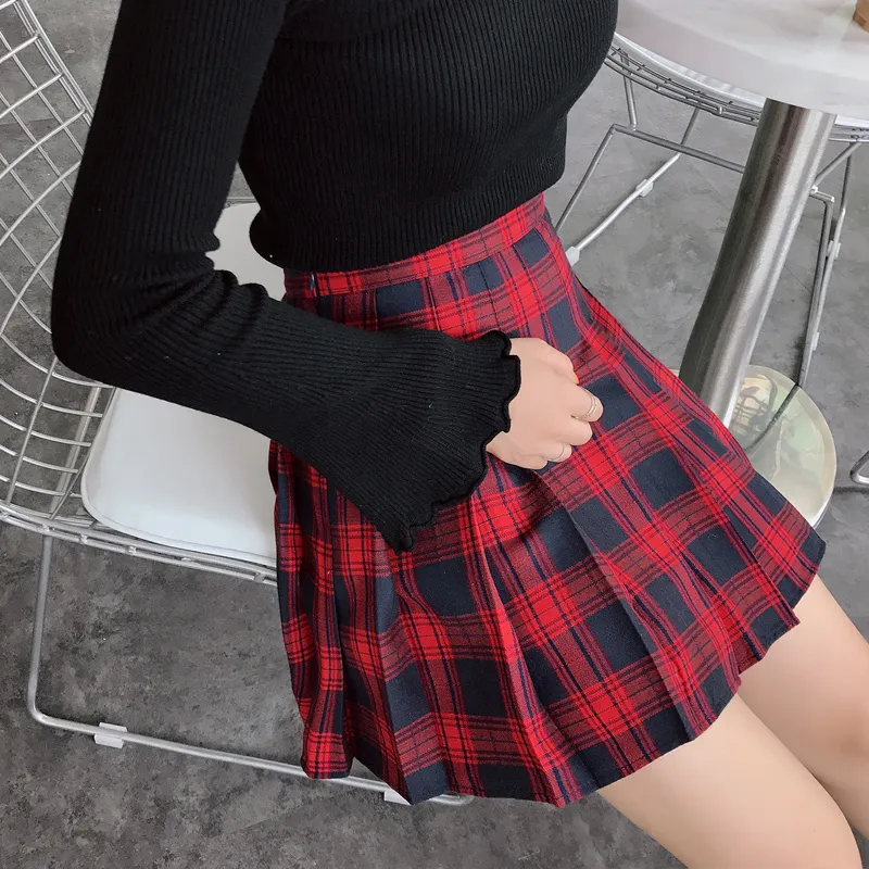 Gonne Scuola giapponese Mini gonna a pieghe scozzese Studenti coreani Uniformi di classe Abbigliamento per ragazza Gonna a pieghe rossa estiva Y19043002