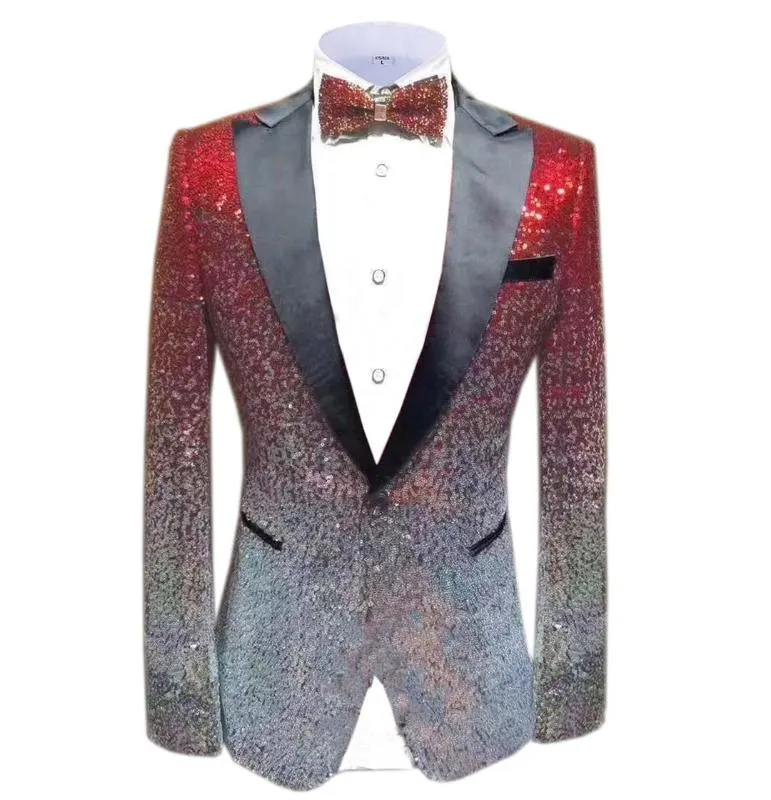 Red Silver Men's Suit Fashion Green Jacket Blazer Prom Party Dinner Tuxedo Performance Jacket For Stage Wedding Shiny Costume