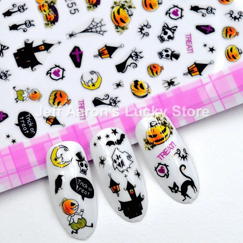 4PCS self-adhesive Halloween nail sticker decals for nail art decorations fake nails accessoires ghost Pumpkin head F255-260