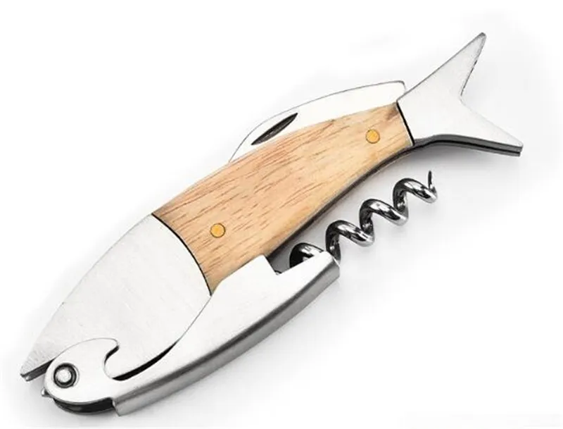 Wooden Fish Wine Opener Multi Functional Bottle And Beer Opener With