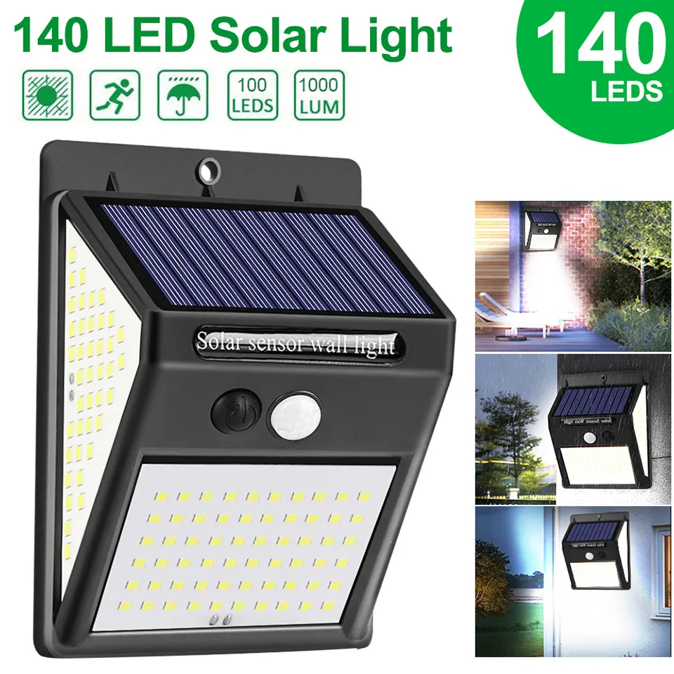 140 LED solar lâmpada de parede luz 3 modos sensor de corpo humano impermeável energia economia de energia ao ar livre jardim lâmpadas novas