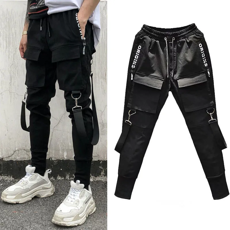 Hip Hop Mężczyźni Cargo Spodnie High Street KPOP Casual Cargo Spodnie z kieszeniami Joggers Modis Streetwear Spodnie Azjatycki Rozmiar