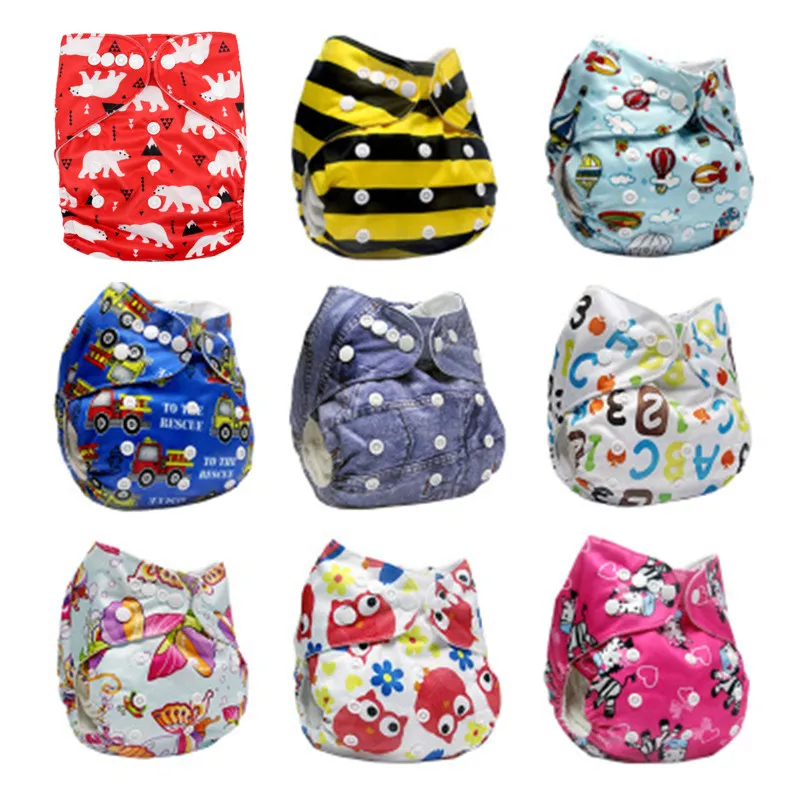 Cartoon Baby Washable Cloth Diaper Cover Adjustable Animals Printed Baby Reusable Nappies for Baby Potty Training Pants