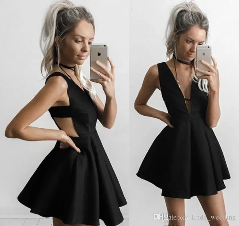 2019 Mode Petite Robe De Soirée Courte Noire Une Ligne Dos Nu Mini Juniors Sweet 15 Graduation Cocktail Robe De Soirée Plus La Taille Sur Mesure