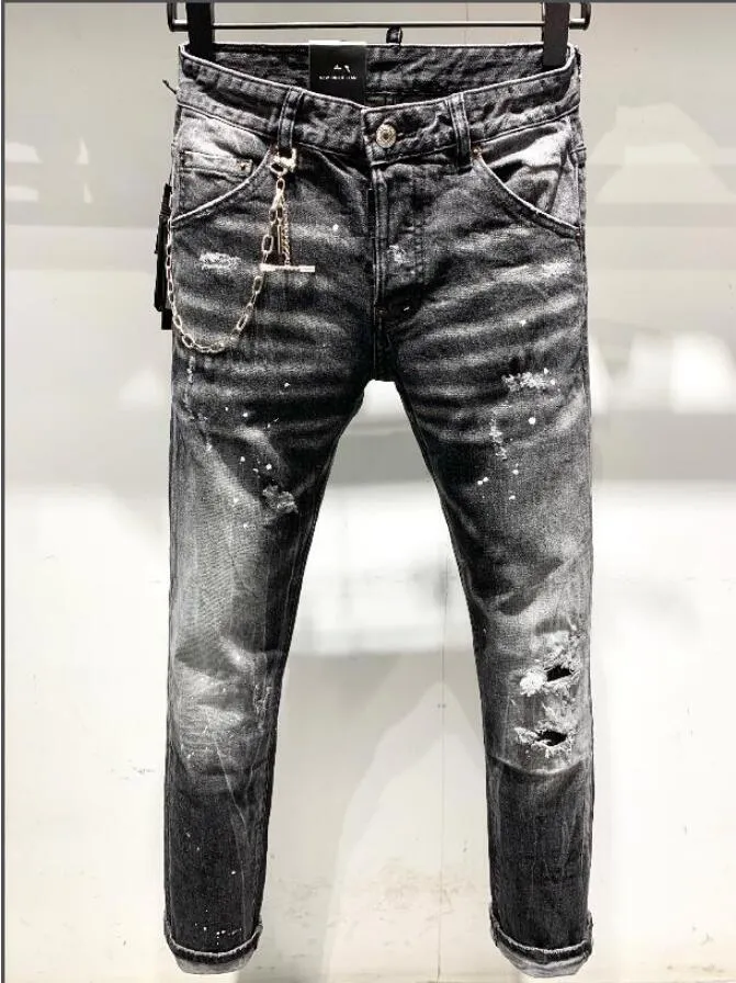 Denim Pants Mens Skinny Painted Zipper Slim-fit Distressed Ripped Jeans  Trousers | eBay